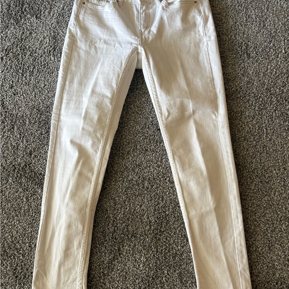 Cream Distressed Denim Jeans with Diagonal Weave and Contrasting Stitching - Picture 5 of 5